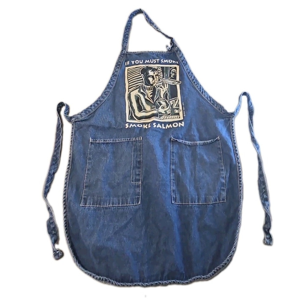 Vintage Ray Troll Denim Apron If You Must Smoke Smoke Salmon Port Authority 2002
